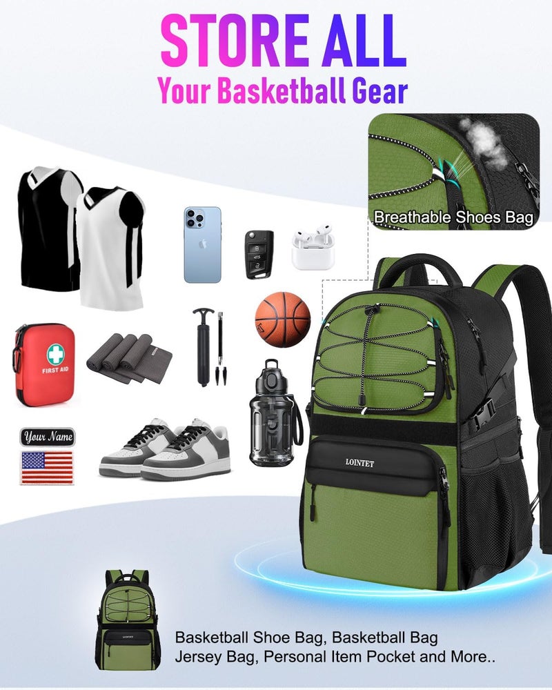 LOINTET Basketball Bag Backpack with Ball Holder Shoes Compartment, Large Basketball Accessories Sports Bag - Image 2